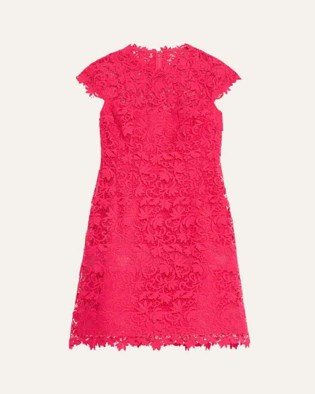 Cap-Sleeve Floral Lace Dress